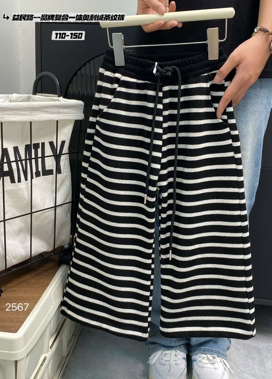 Quần nỉ kẻ QC lót nỉ đại hàn ống suông nhiều màu cho bé size 100-140