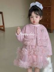 B25066 - Set áo khoác dạ + váy công chúa màu hồng cho bé size 90-130