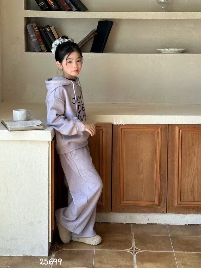 25559 - Bộ nỉ hoodie QCCC có lót đại hàn 2 màu ghi/tím cho bé size 120-160