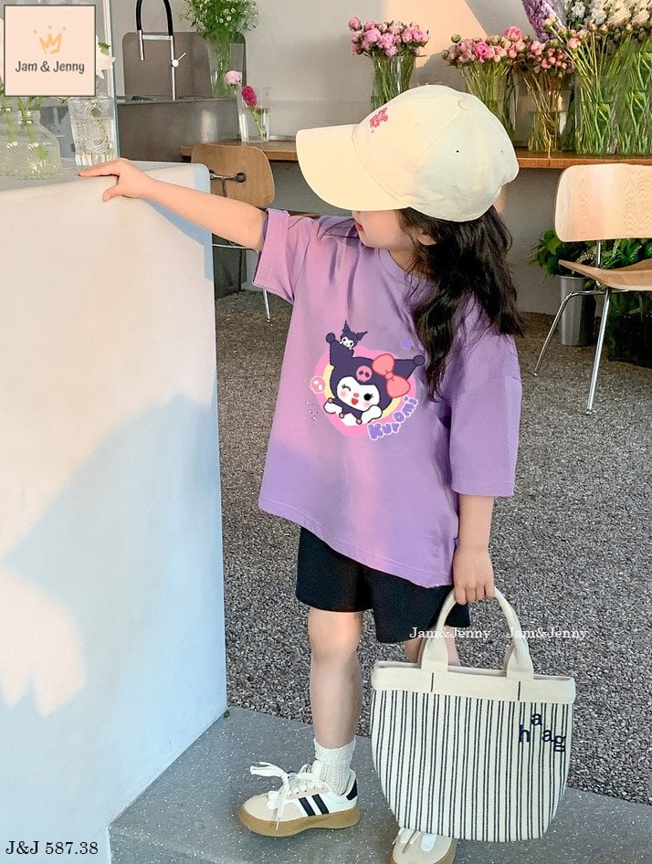 Bộ Jam & Jenny Kuromi màu tím mix quần cotton đen size 2-3y đến 11-12y