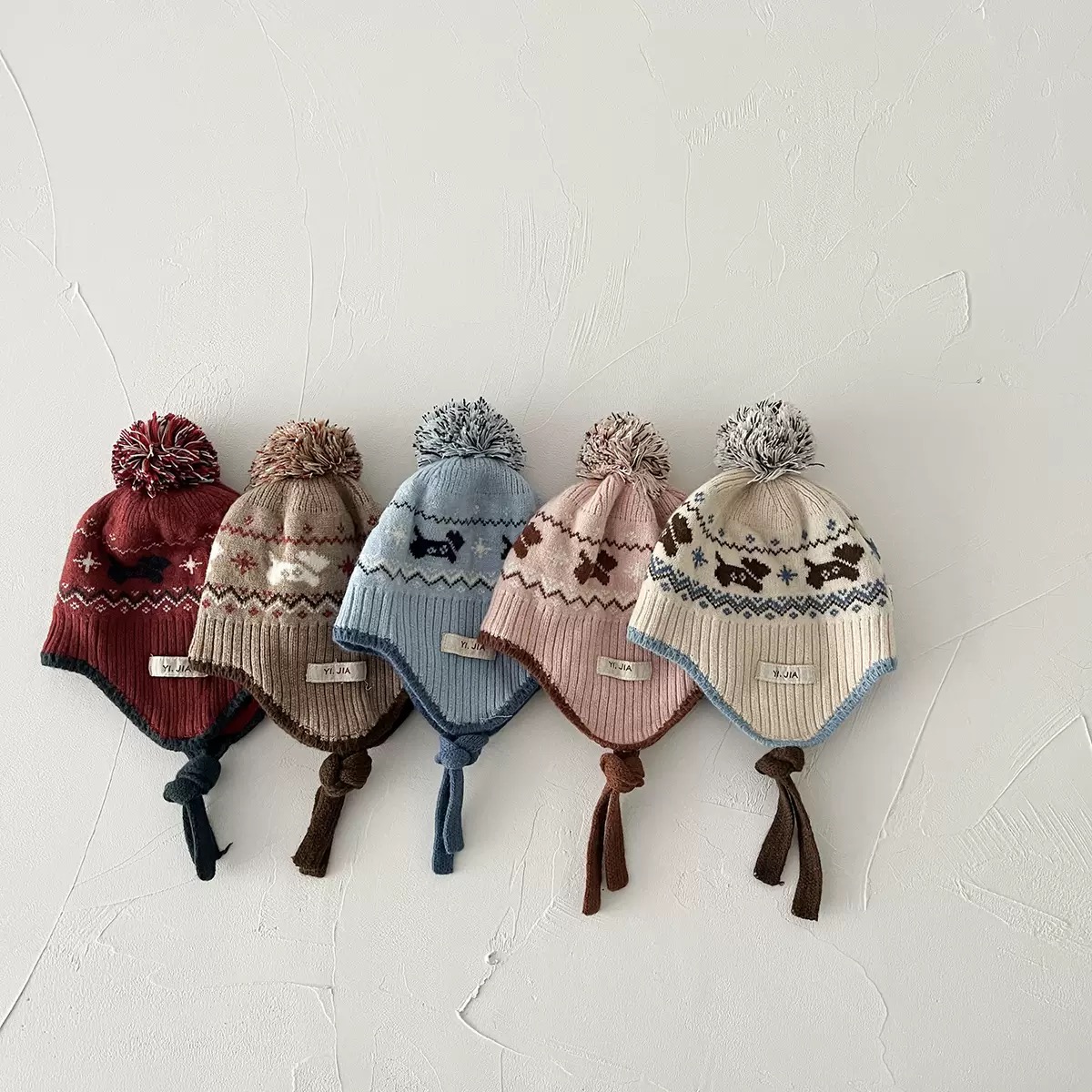 Mũ len chùm tai họa tiết cún nhiều màu cho bé size 1-4y