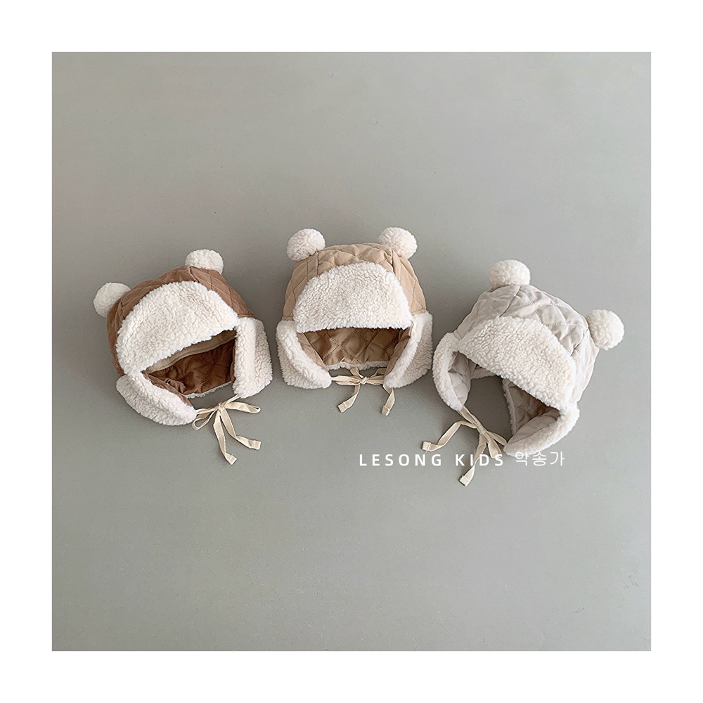 Mũ phi công chần bông tai gấu nhiều màu cho bé size 6m-2y