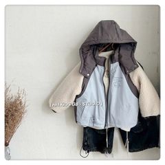 M5381 - Áo khoác phao màu xanh tay lông cừu bé trai size 90-130