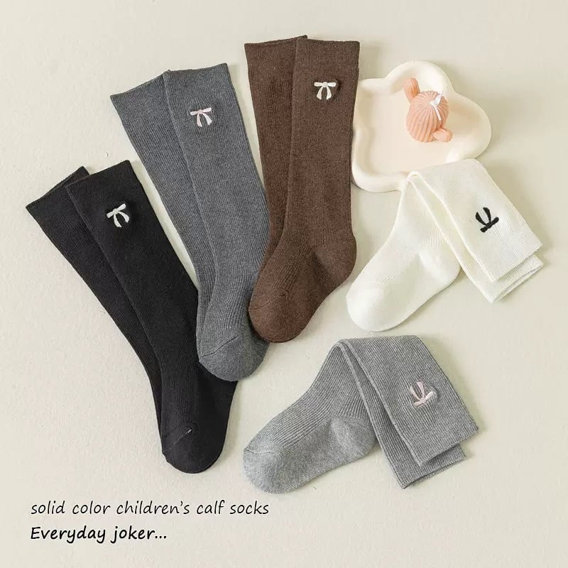 Tất cao cổ thêu nơ nhiều màu cho bé size 3-12y