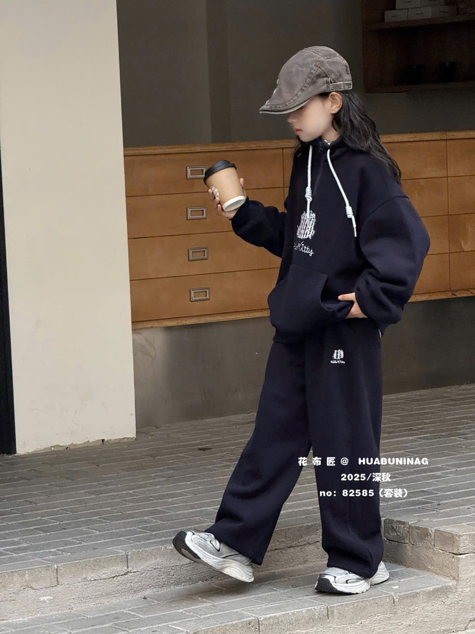 82585 - Set bộ lót nỉ đại hàn QCCC họa tiết Kitty 2 màu đỏ/navy bé gái size 120-160