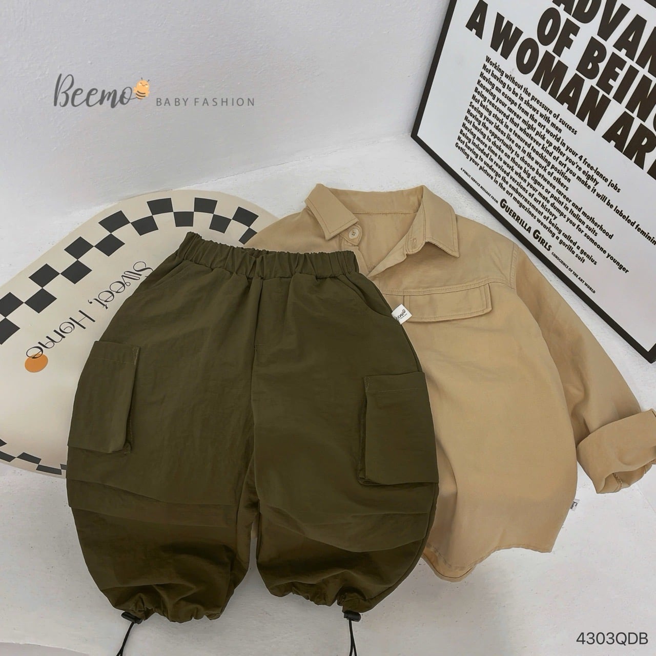 4666QDB - Quần kaki suông Beemo có rút gấu cho bé 3 màu size 90-130