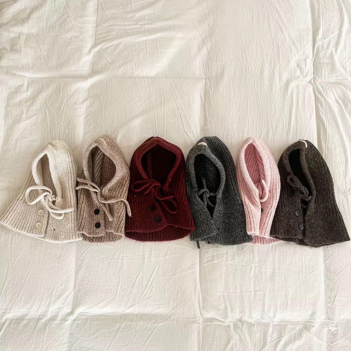 Mũ len liền khăn cài khuy nhiều màu cho bé size 3-8y