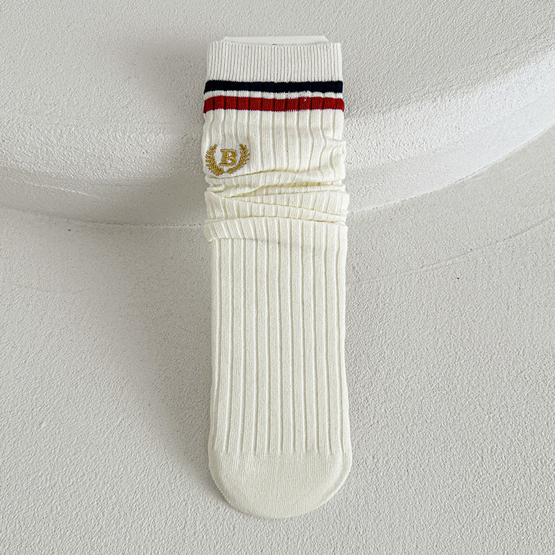 Tất cao cổ thêu B viền kẻ nhiều màu cho bé size 4-12y