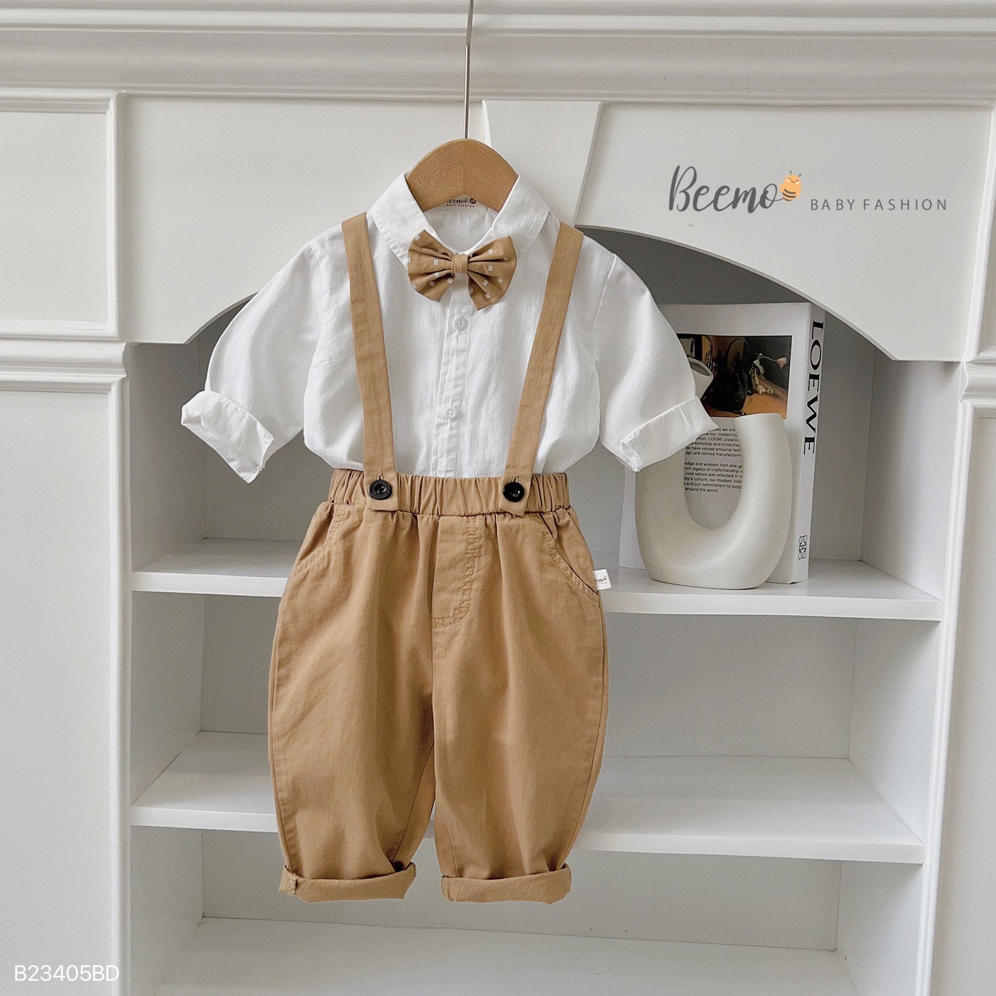 Bộ sơ mi công tử kèm nơ Beemo 2 màu nâu / đen size 80 - 130