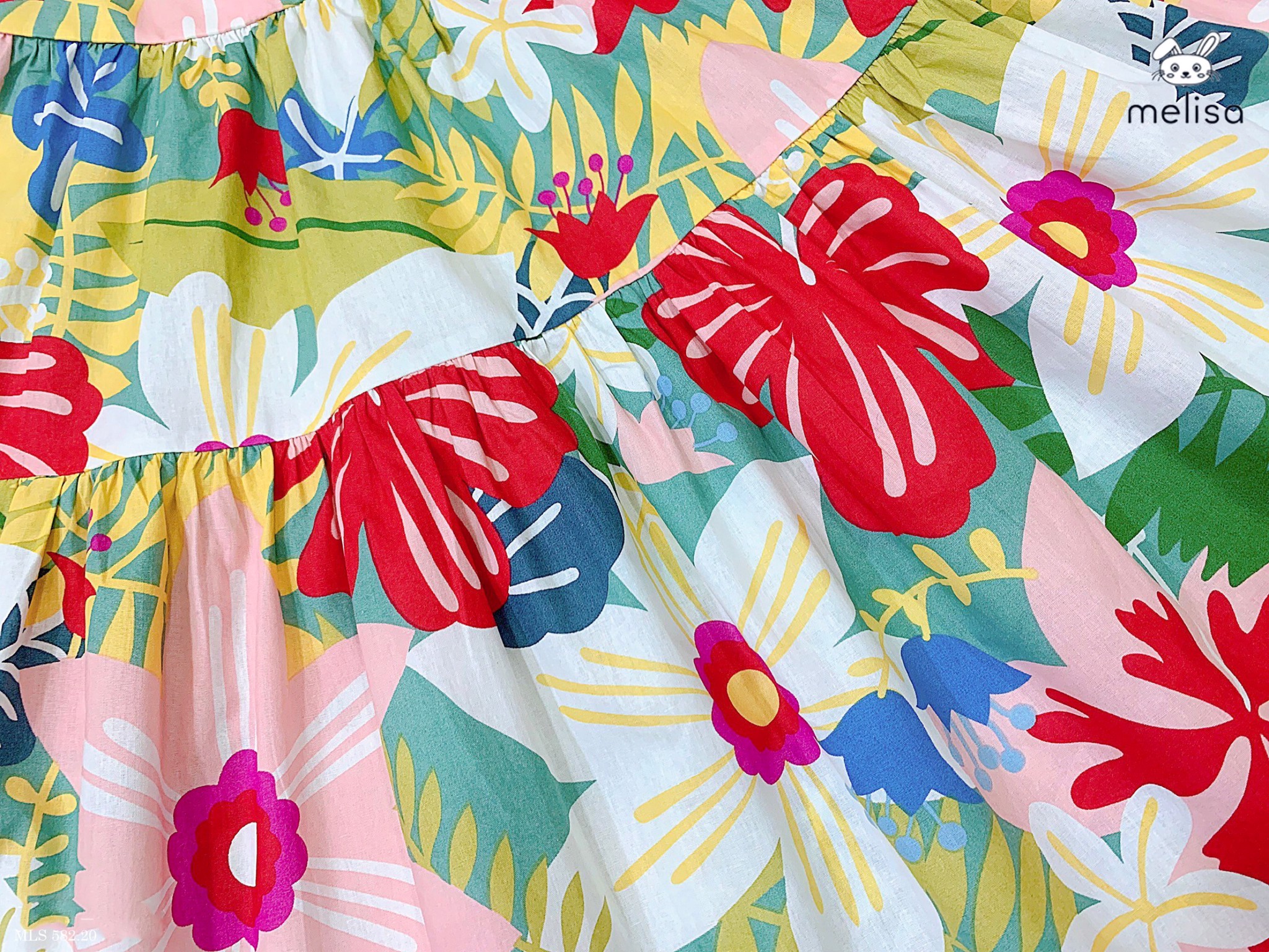 V00005 - Váy thô hai dây nơ vai Melisa hoa sắc màu size 2 - 11y