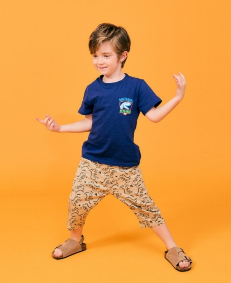 Quần ngố kaki Little Bobdog xuất Hàn màu nâu khủng long BT size 100-140