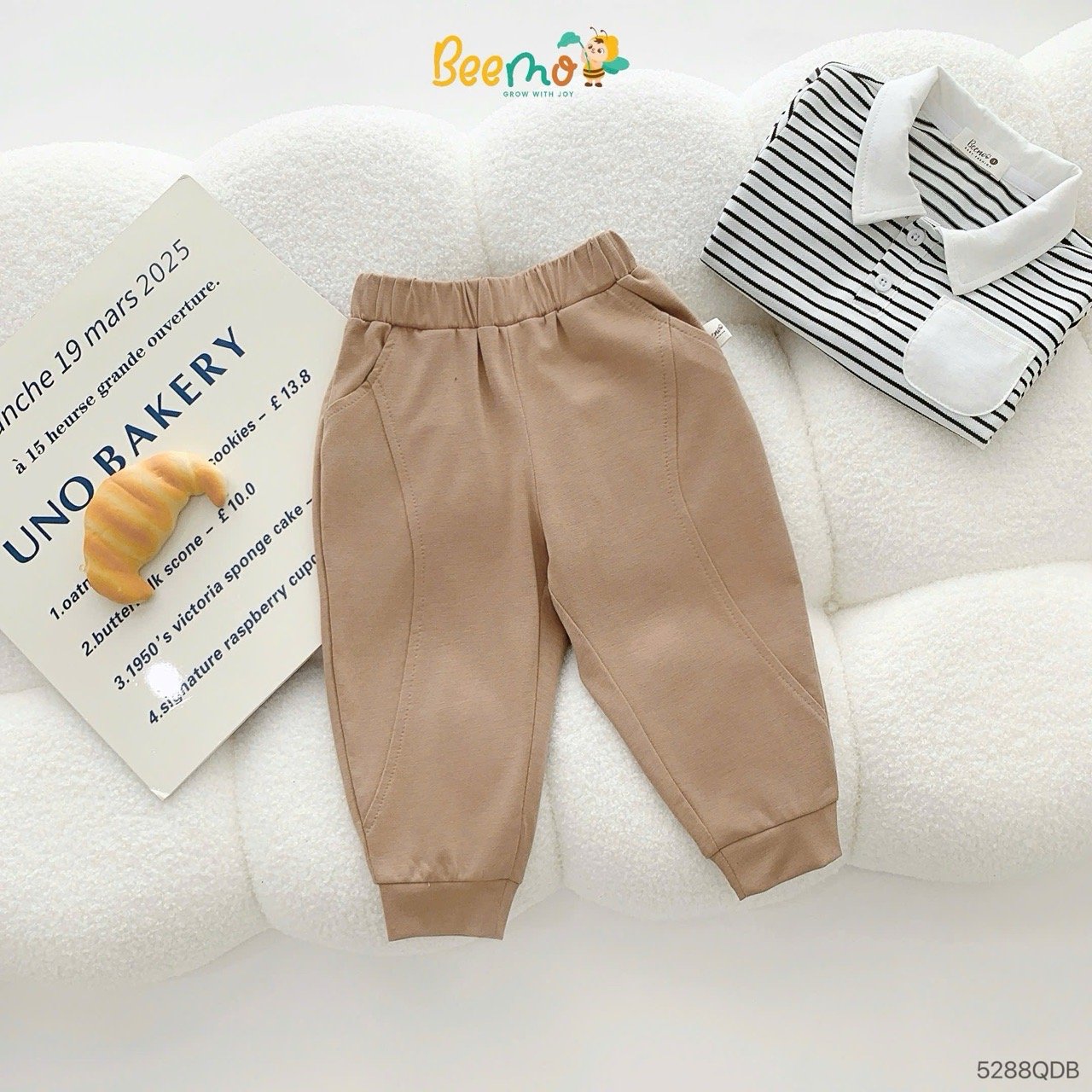 Quần cotton bo gấu Beemo đường viền cho bé size 1-6y