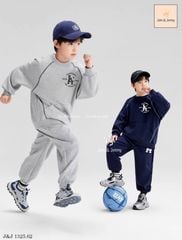 JJ 1325 - Bộ nỉ da cá Jam & Jenny 2 màu ghi/navy cho bé size 2-12y