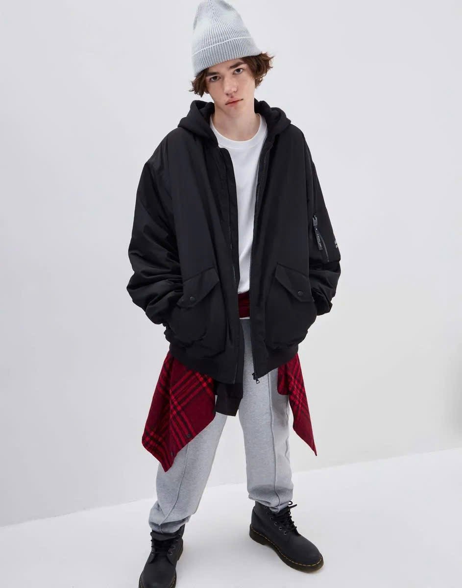 AKBT39 - Áo khoác phao bomber oversize phối mũ nỉ GGJJ dư xịn cho bé 2 màu đen/rêu size 6-14y