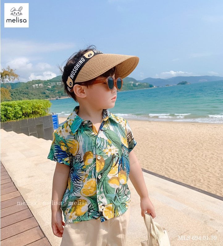 Set bộ Melisa đũi áo sơ mi hình quả chanh hoa lá size 2 - 11y