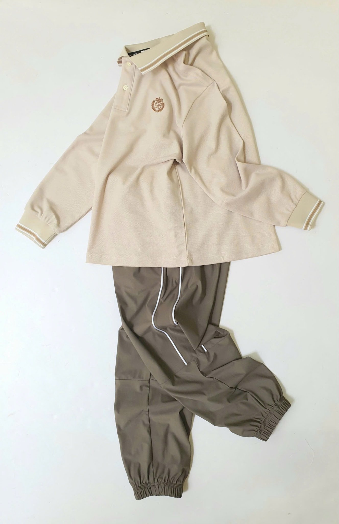 Bộ Polo cổ đức Beemon dài tay 3 màu trắng / be / navy cho bé size 120 - 160