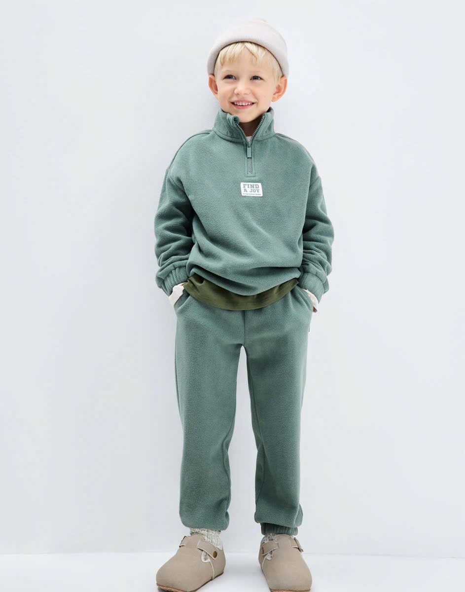 Bộ nỉ băng lông GGJJ màu xanh lá cho bé size 2-8y