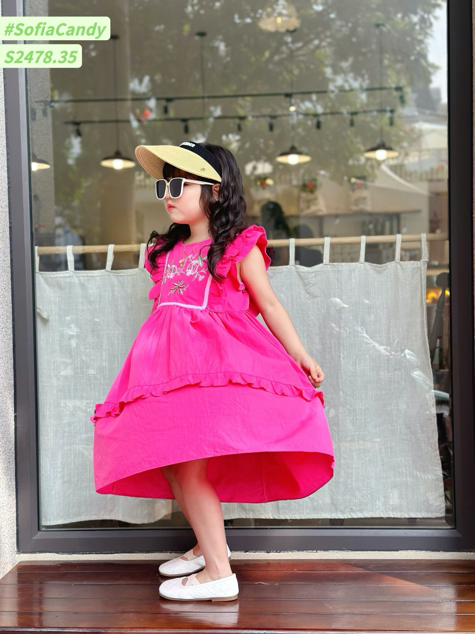 Váy Sofia Candy tiểu thư tay cánh tiên thêu hoa ngực nhiều màu BG size 1-10y