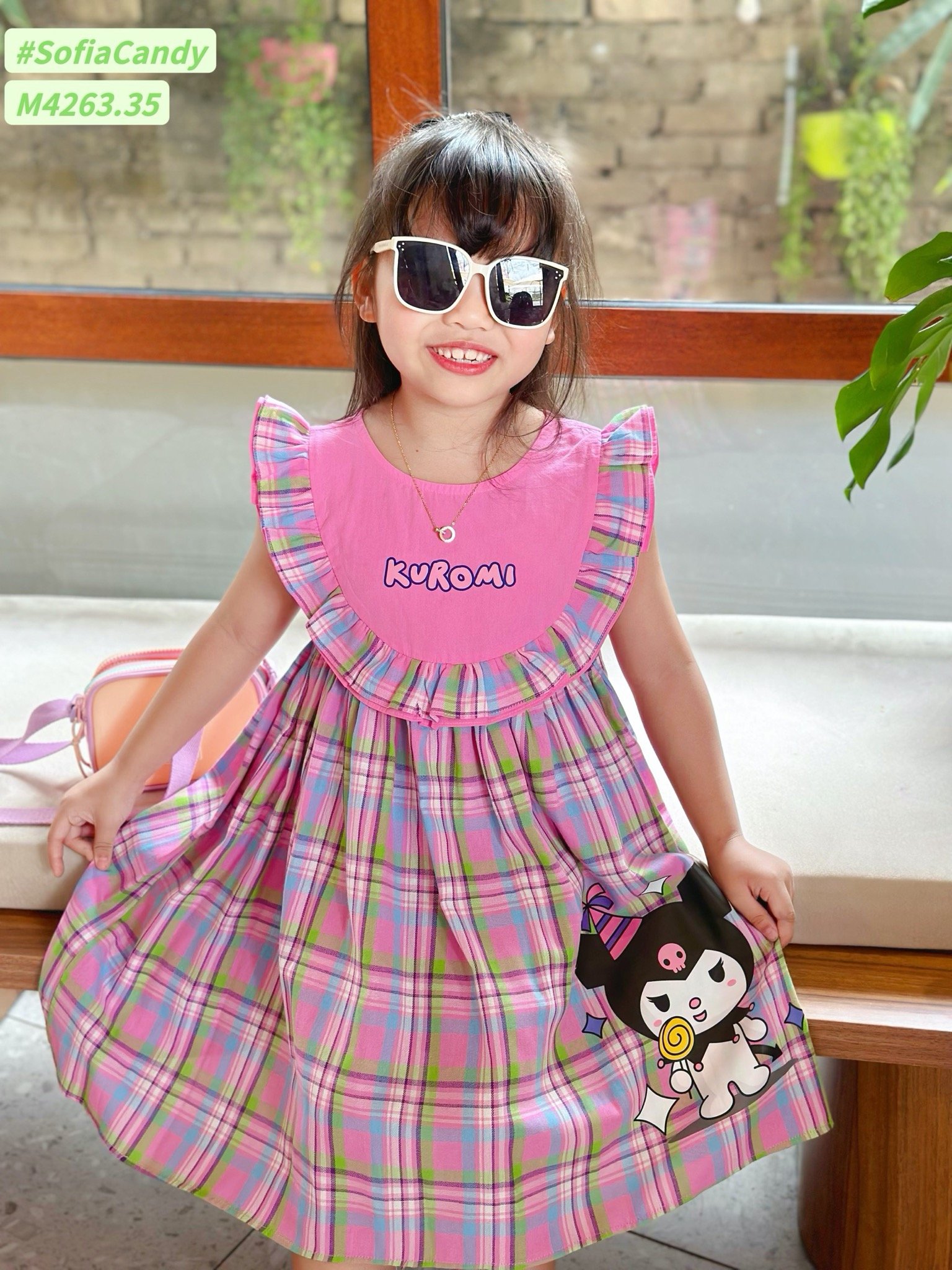 M4263 - Váy Mia Kids Kuromi kẻ sắc màu phối bèo size 1-10y