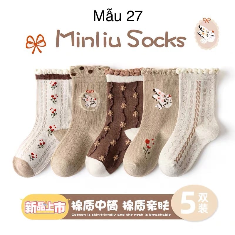 SH2511PK01 - Set 5 đôi tất Minliu Kidsocks dành cho trẻ em, chất liệu cotton+polyester+spandex, NSX Man Luu Textile Company Limited