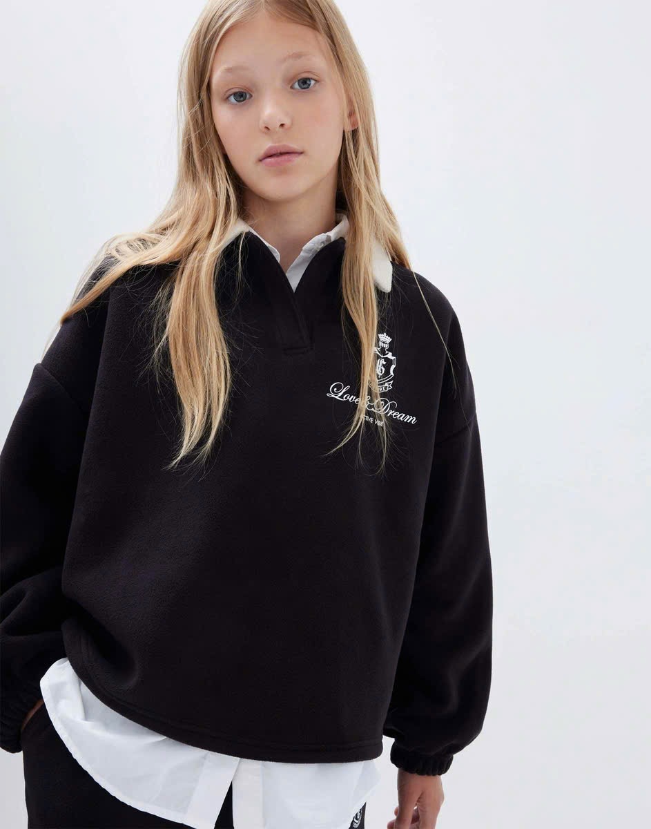 Áo nỉ bông cổ bẻ GGJJ dư xịn 2 màu cho bé size 6-14y