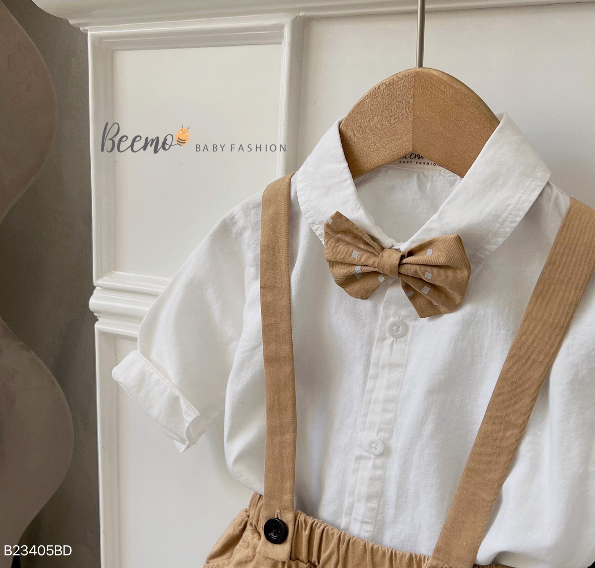 Bộ sơ mi công tử kèm nơ Beemo 2 màu nâu / đen size 80 - 130