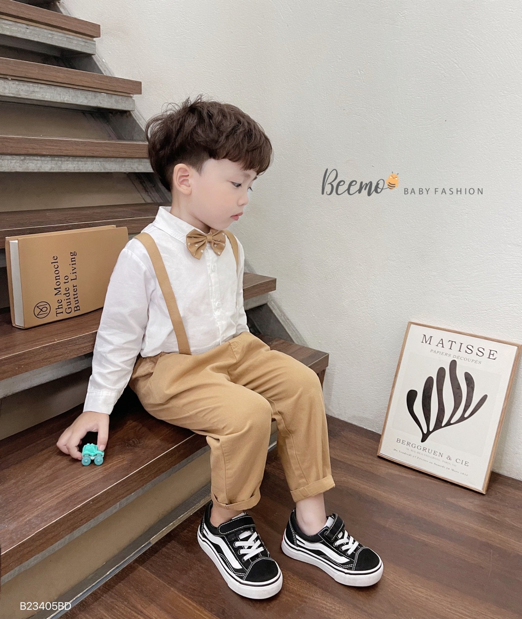 Bộ sơ mi công tử kèm nơ Beemo 2 màu nâu / đen size 80 - 130