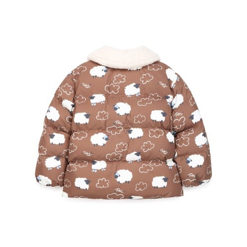 Áo khoác phao xuất Hàn màu nâu hình cừu cổ lông cho bé size 100-140