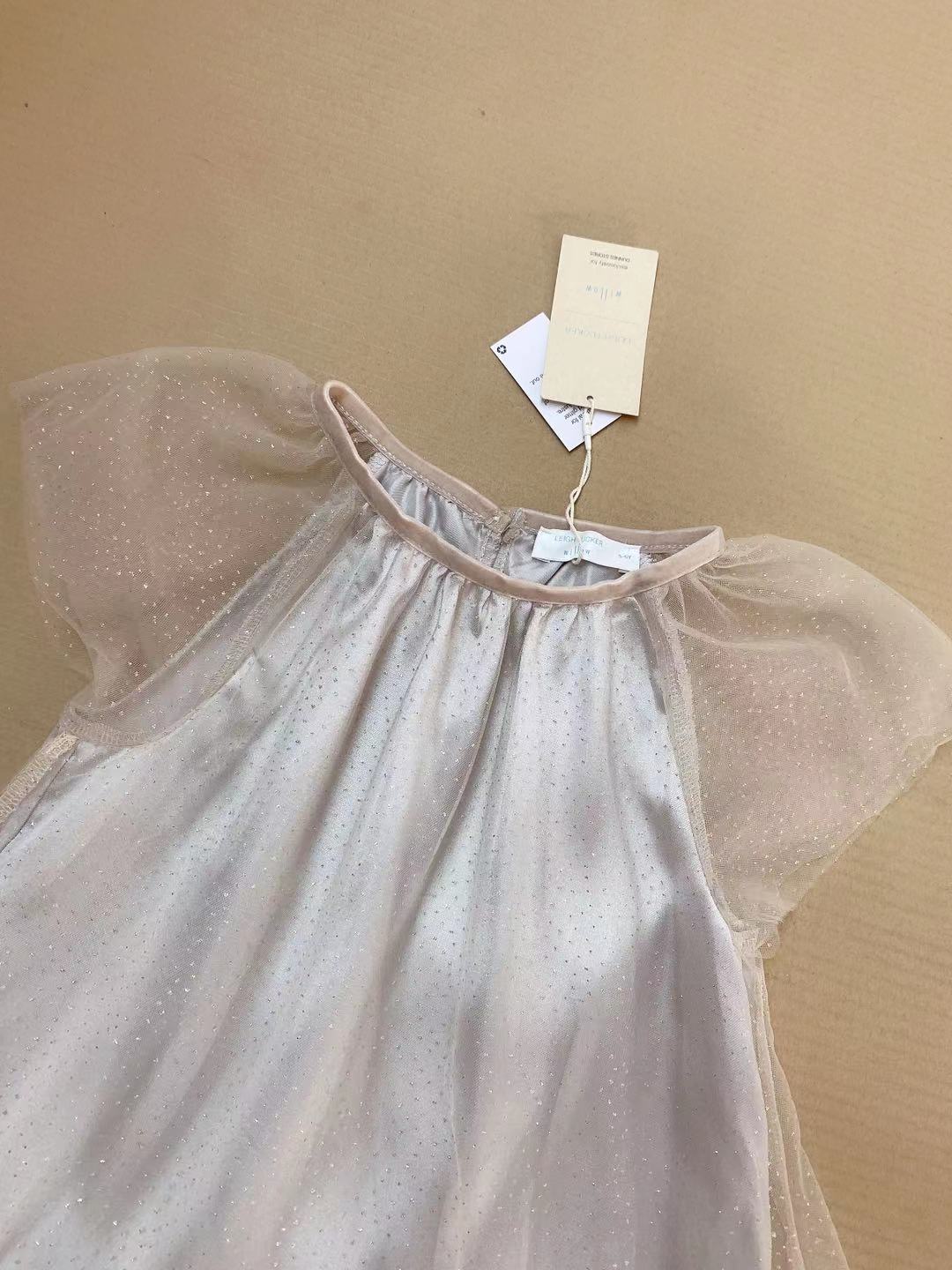 V00057 - Váy lụa mềm phối ren nhũ màu ghi phối be size 5-11y