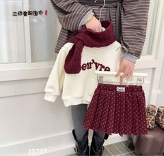 Set 3ct áo nỉ Oeuvre + chân váy chấm bi + khăn bé gái size 100-140