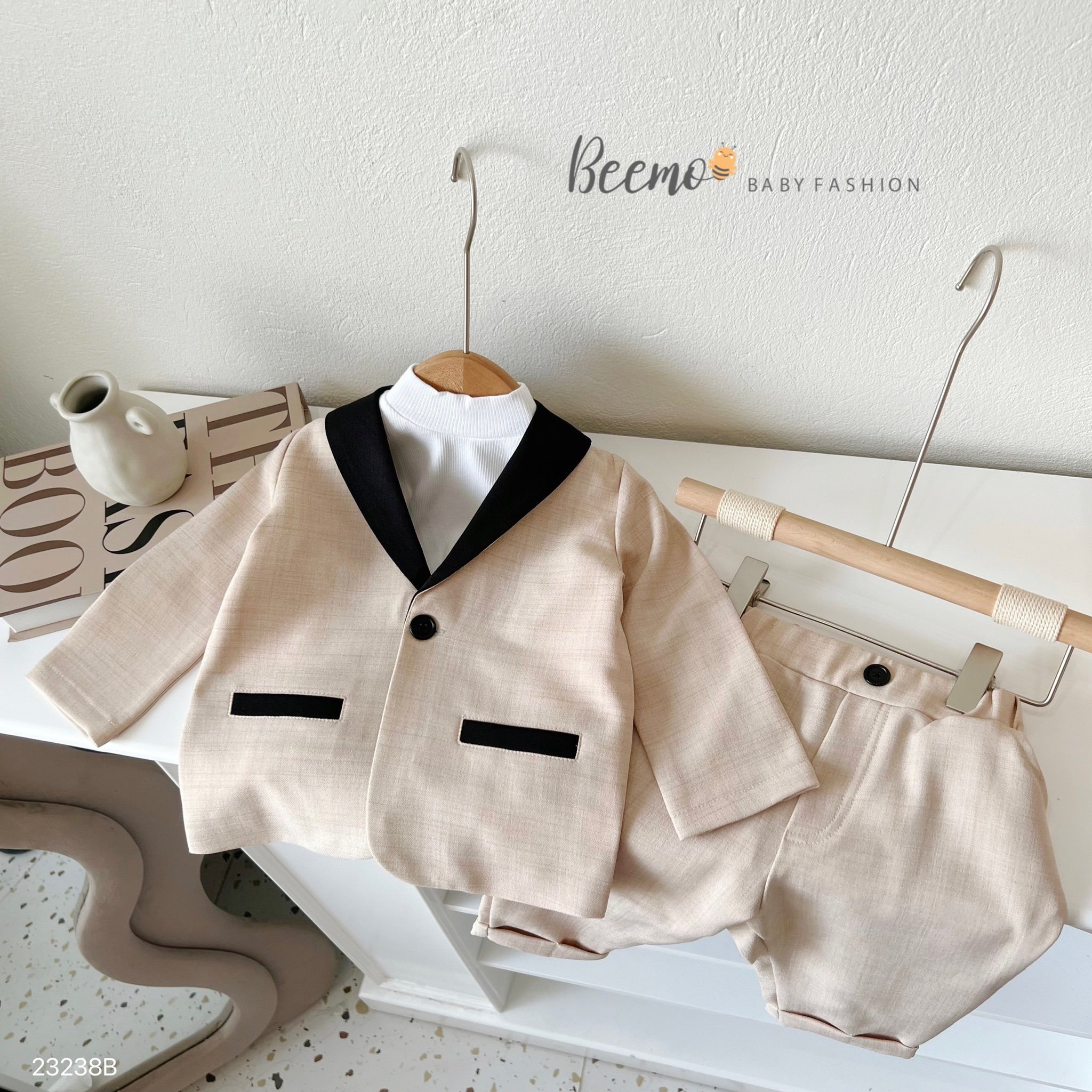 Bộ vest Beemo phối cổ phối viền túi đen 2 màu size 80 - 130