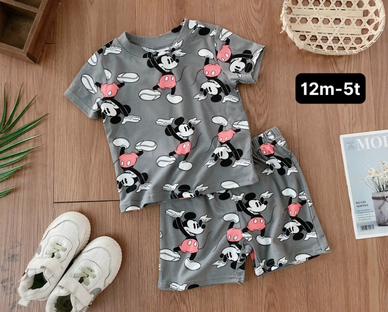 Bộ thun Disney hình mickey 2 màu ghi / cam size 12m - 5y