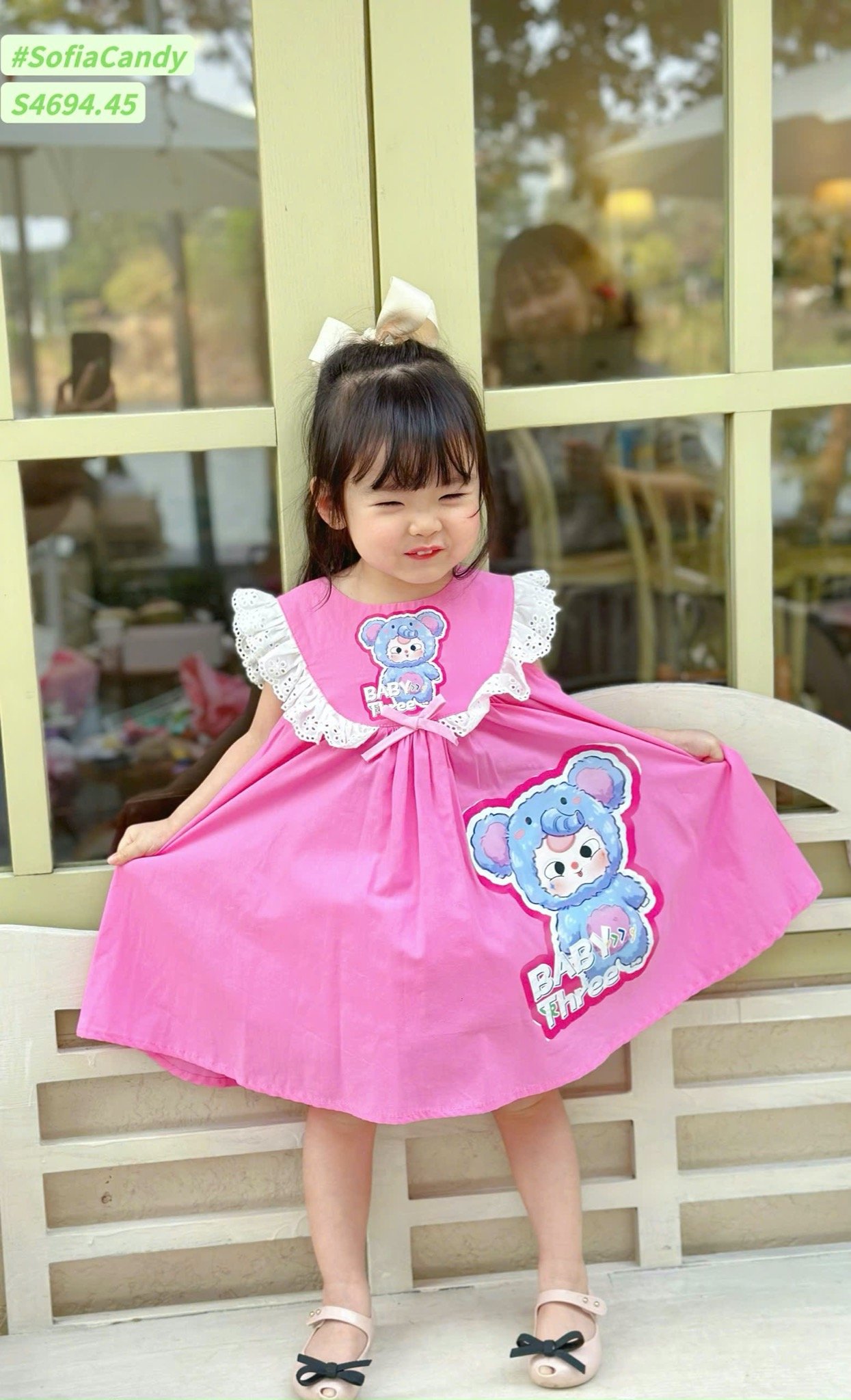 S4694 - Váy Sofia Candy Baby Three hồng phối cổ ren bé gái size 2-12y
