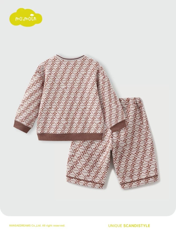 Bộ nỉ len quần lửng MM xuất Hàn họa tiết nâu cho bé size 100-130