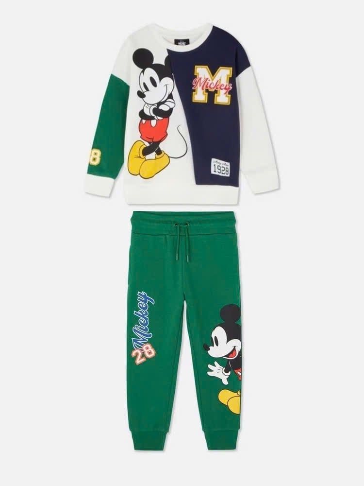 Bộ nỉ bông Pri.mark hoạ tiết mickey dư xịn màu xanh trắng cho bé trai size 2-8y