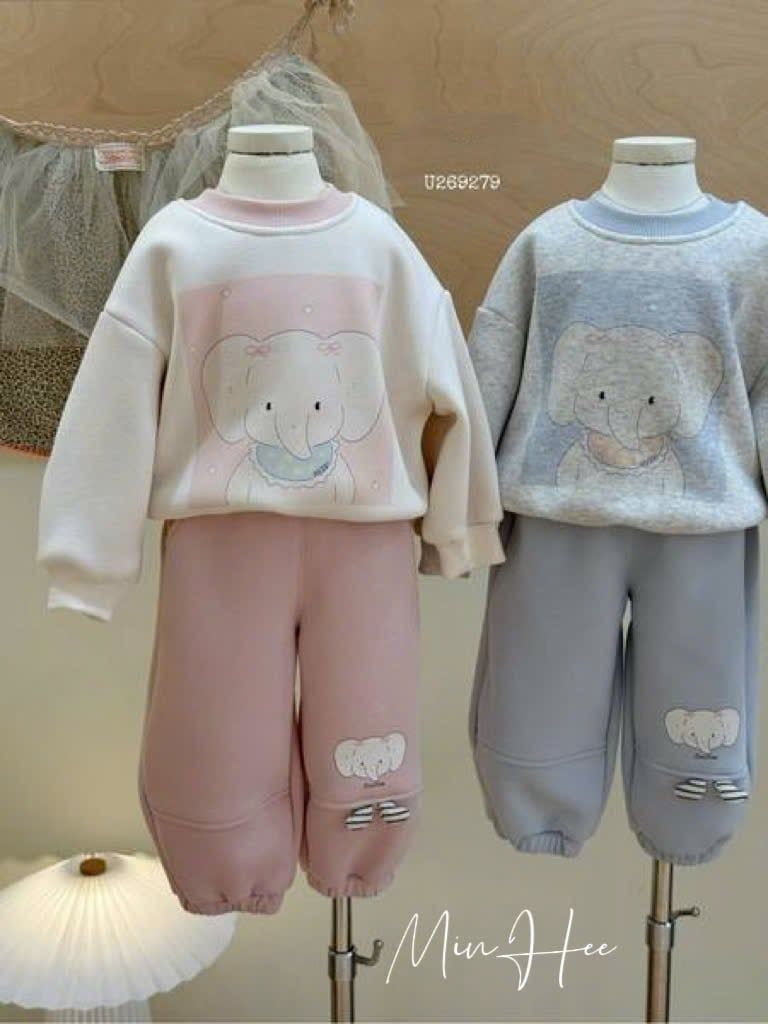 269279 - Bộ nỉ Ucee hình voi hồng đại hàn cho bé size 90-130