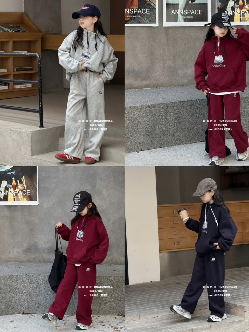 82585 - Set bộ lót nỉ đại hàn QCCC họa tiết Kitty 2 màu đỏ/navy bé gái size 120-160