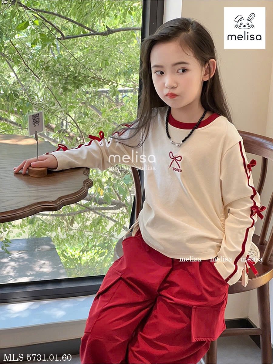 MLS 5731 - Set bộ Melisa áo cotton + quần kaki túi hộp bé gái size 2-12y