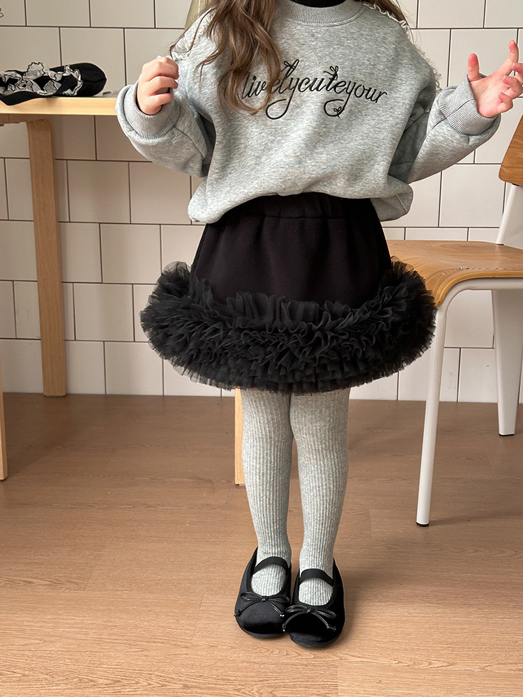 Chân váy nhung đính viền ren AMBB 2 màu đỏ/đen bé gái size 90-160