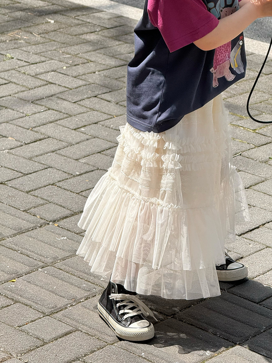 Chân váy ren dáng dài AMBB 2 màu kem/tím bé gái size 90-170