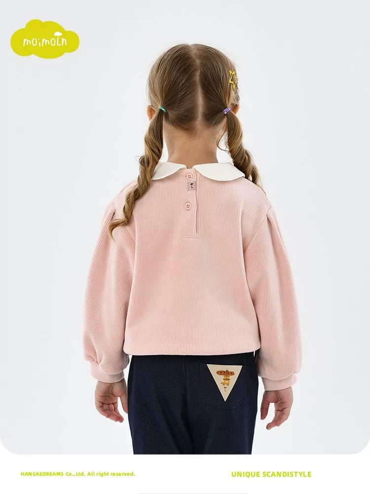 ABG24 - Áo nỉ nhung MM màu hồng cổ trắng cho bé gái size 80-120