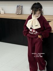 82588 - Set bộ nỉ có lót đại hàn QCCC Hello Kitty màu đỏ kèm khăn cho bé size 120-160