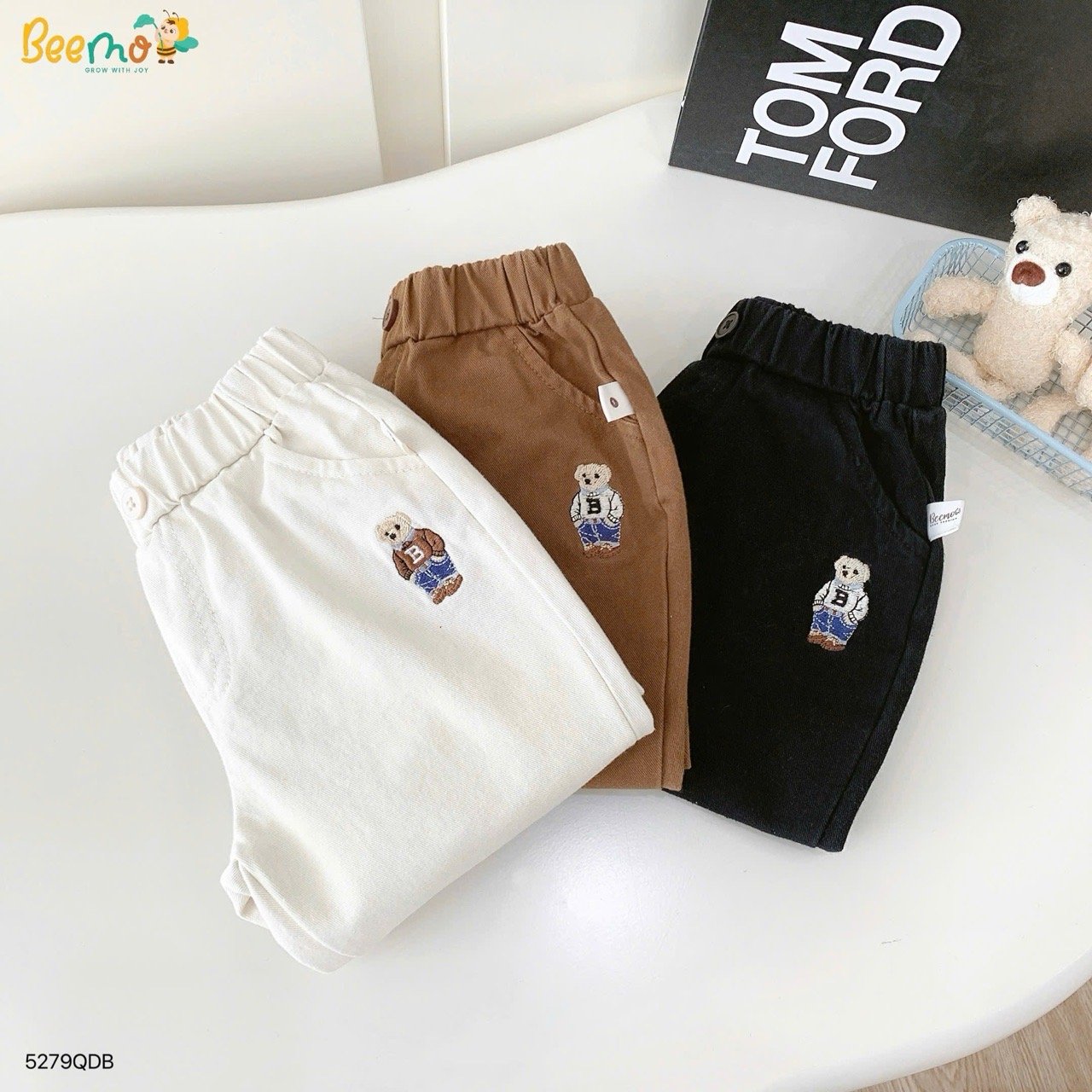 Quần dài kaki in gấu Beemo cho bé size 1-6y