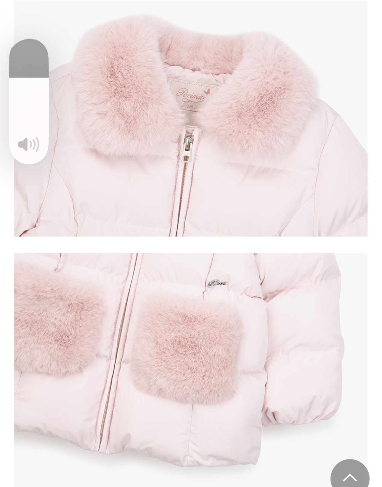 Áo khoác phao xuất Hàn màu hồng cổ lông bé gái size 100-140