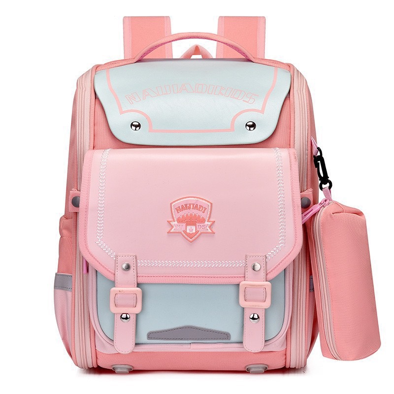 Balo, cặp sách chống gù siêu nhẹ chống thấm Naijadi Kids phối da nhiều màu BTBG tặng kèm hộp bút