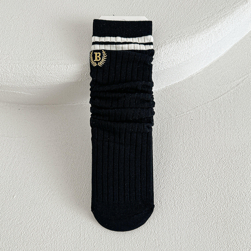 Tất cao cổ thêu B viền kẻ nhiều màu cho bé size 4-12y