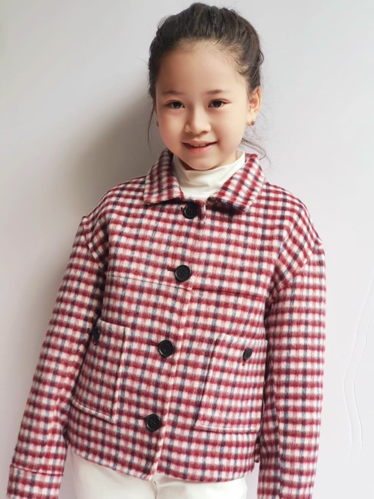 Áo dạ lông cừu khâu tay 2 màu kẻ size 140 / 150