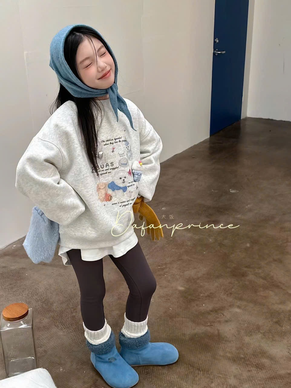 15343 - Áo nỉ lót nỉ đại hàn QCCC màu ghi cún nơ bé gái size 110-160