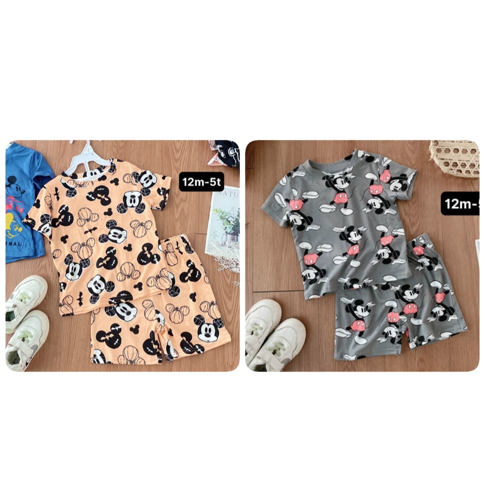 Bộ thun Disney hình mickey 2 màu ghi / cam size 12m - 5y