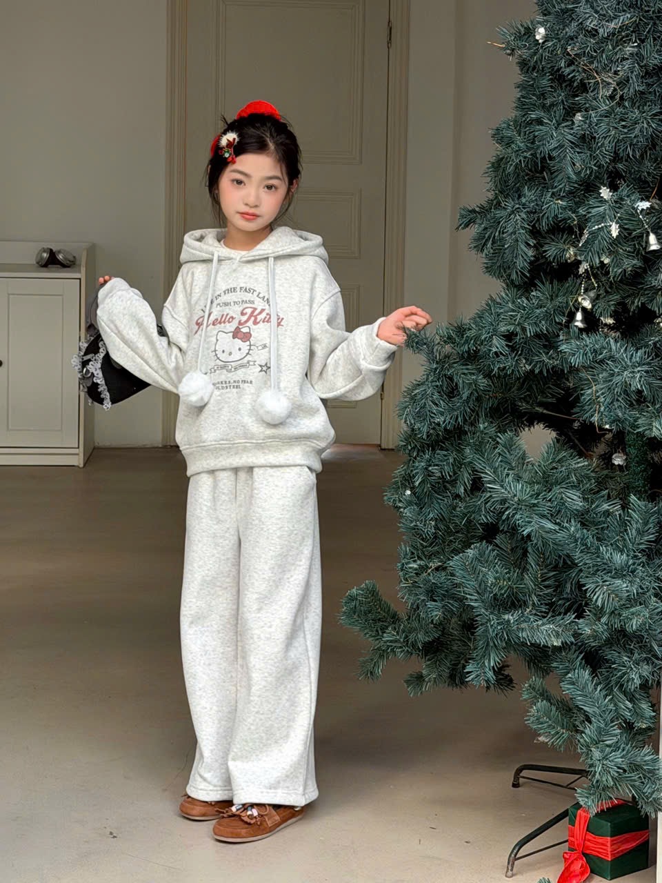 25603 - Bộ nỉ lót nỉ đại hàn QCCC áo hoodie kèm cục bông 3 màu cho bé size 120-160